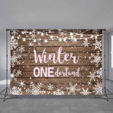 Aperturee - Pink Onederland Wood Snow 1st Birthday Backdrop